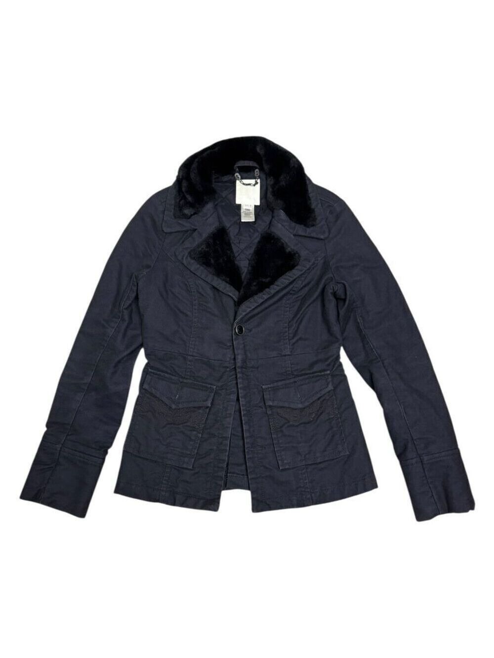 DIESEL Faux Fur Trim Luxury Designer Trench Casual Jacket Coat Womens Medium